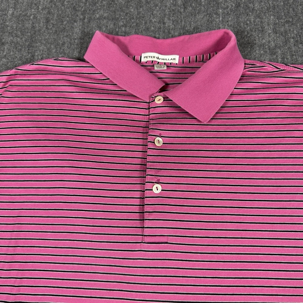 Peter Millar Atlantic City Country Club Men's L Pink Striped Polo Shirt Golf